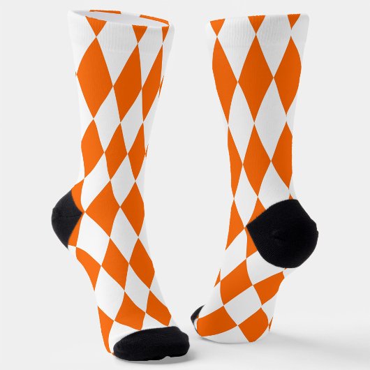 Chaussette Orange blanc Arlequin Diamants Checkers Design