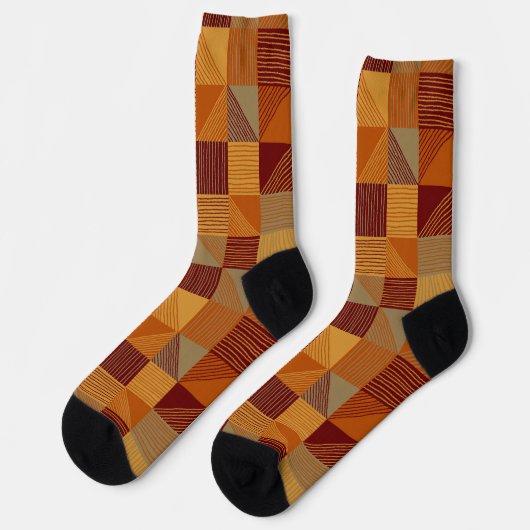 Chaussette Orange, Bourgogne, Chèques Brown avec lignes (Gauche)
