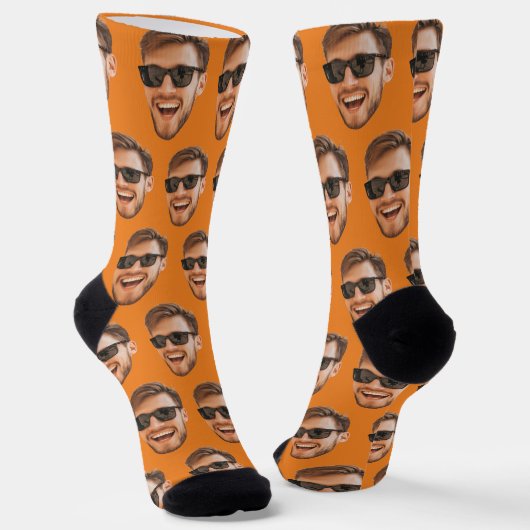 Chaussette Orange Funny Custom Face Photo Crew (Angulaire)