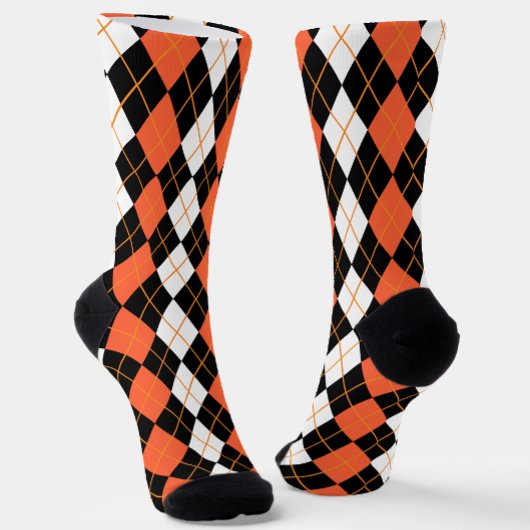 Chaussette Orange noir Jacquard blanc Diamant Design