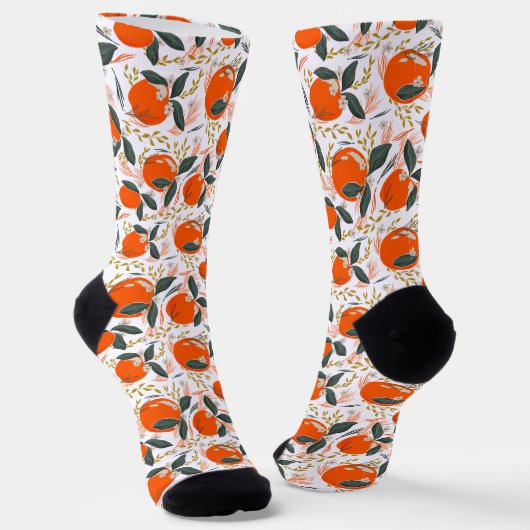 Chaussette Oranges de Noël avec feuilles verts sur blanc (Angulaire)