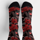 Chaussette Orchidées rouges sur fond noir. (Haut)