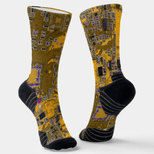 Chaussette Ordinateur Geek Circuit Board Light Orange