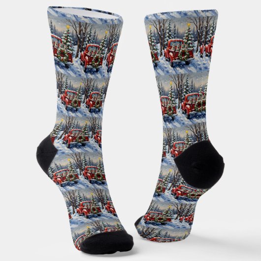 Chaussette Oriental Blue Cat Christmas Red Truck Holiday (Angulaire)
