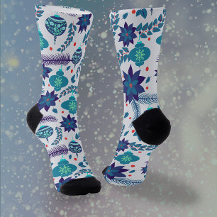 Chaussette Ornement bleu et poinsettias Chaussettes d'équipag