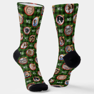 Chaussette Ornement de Noël Vert Plaid Easy Photo Collage