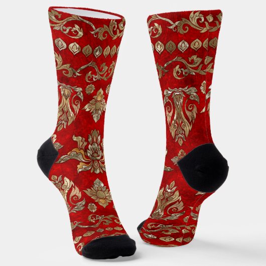 Chaussette Ornement thaïlandais - Or et rouge (Angulaire)