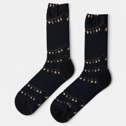 Chaussette Ornements de Noël dorés sur noir (Gauche)