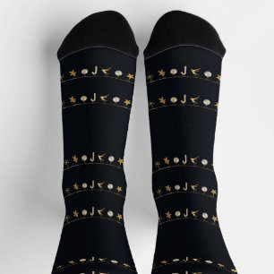 Chaussette Ornements de Noël dorés sur noir