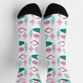Chaussette Ornements de Noël rétro rose et turquoise (Haut)
