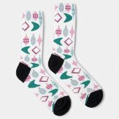 Chaussette Ornements de Noël rétro rose et turquoise (Droite)