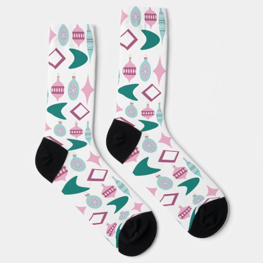 Chaussette Ornements de Noël rétro rose et turquoise (Droite)