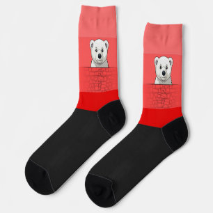 Chaussette Ours regardant au-dessus du mur, rouge rouge