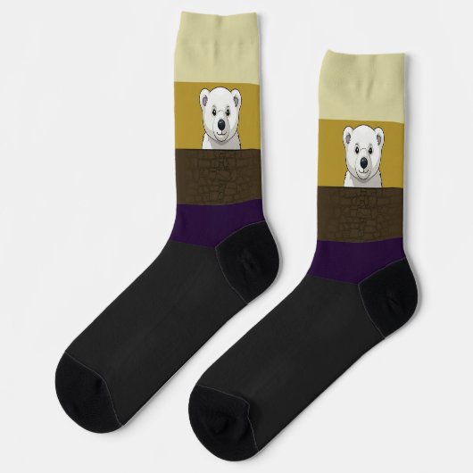 Chaussette Ours regardant par-dessus le mur, Brun Doré (Gauche)
