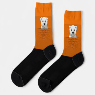 Chaussette Ours regardant sur le mur, Citrouille orange