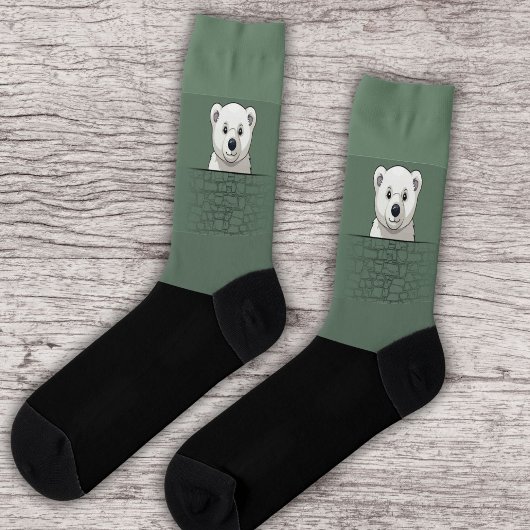 Chaussette Ours regardant sur le mur, Dark Pastel Green