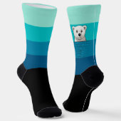 Chaussette Ours regardant sur le mur, Eaux vertes à bleues (Angulaire)