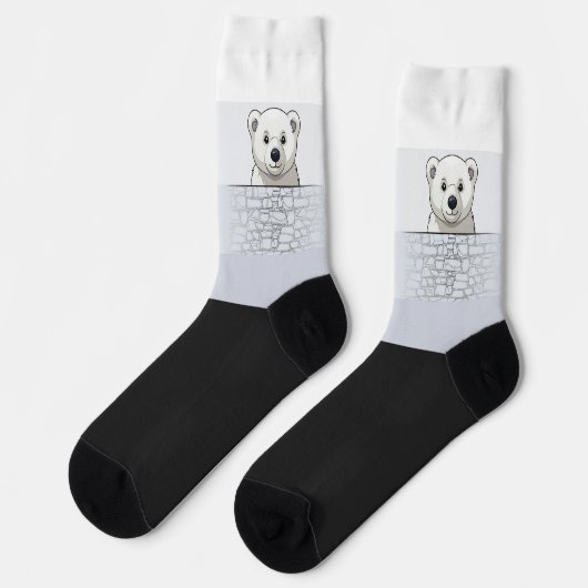 Chaussette Ours regardant sur le mur, tons blancs (Gauche)