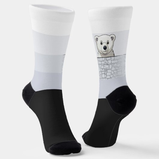 Chaussette Ours regardant sur le mur, tons blancs (Angulaire)