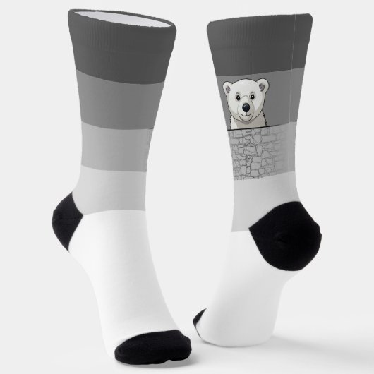Chaussette Ours regardant sur le mur, Tons gris (Angulaire)