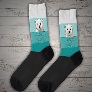Chaussette Ours regardant sur le mur, tons Turquoises