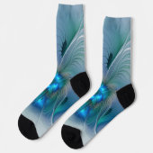 Chaussette Ovations debout, fractale bleue turquoise abstrait (Gauche)