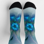 Chaussette Ovations debout, fractale bleue turquoise abstrait (Haut)