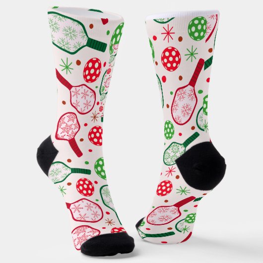 Chaussette Pagaies de Pickleball Rouge et Vert Noël (Angulaire)