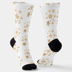 Chaussette pailleté or champagne étoiles motif blanc