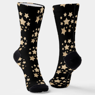 Chaussette pailleté or champagne étoiles motif noir