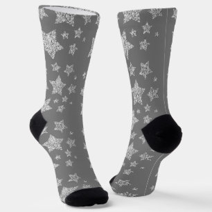 Chaussette Paillettes argentées scintillent Motif étoiles gri