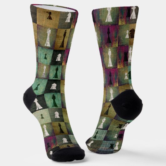Chaussette Paint et imprimer Chessboard et pièces d'échecs pa (Angulaire)