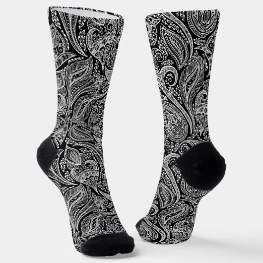 Chaussette Paisley floral blanc et noir motif (Angulaire)