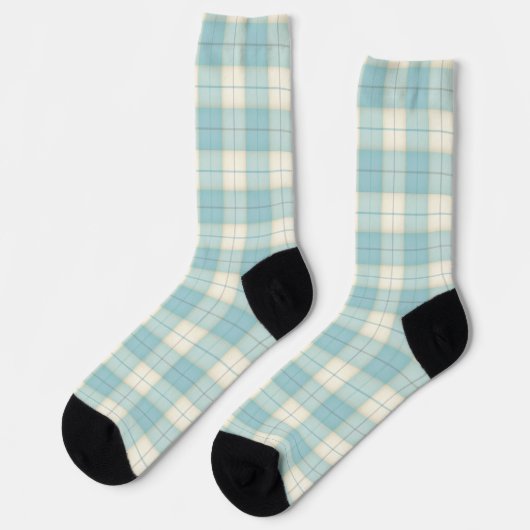 Chaussette Pale Bleu & Blanc Tartan Plaid (Gauche)