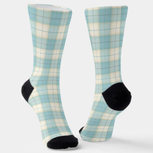 Chaussette Pale Bleu & Blanc Tartan Plaid