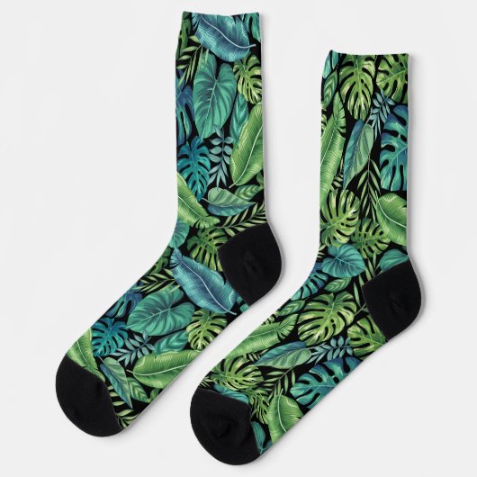Chaussette Palm vert et Turquoise Tropical Banana Monstera Fe (Gauche)