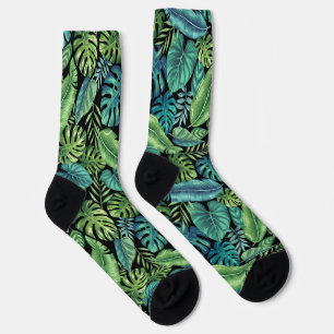 Chaussette Palm vert et Turquoise Tropical Banana Monstera Fe