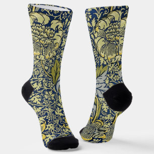 Chaussette Papier Peint Floral William Morris Kennet Bleu Or