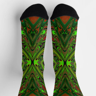Chaussette Papillon Abstrait Vert Citron Rétro Tripant