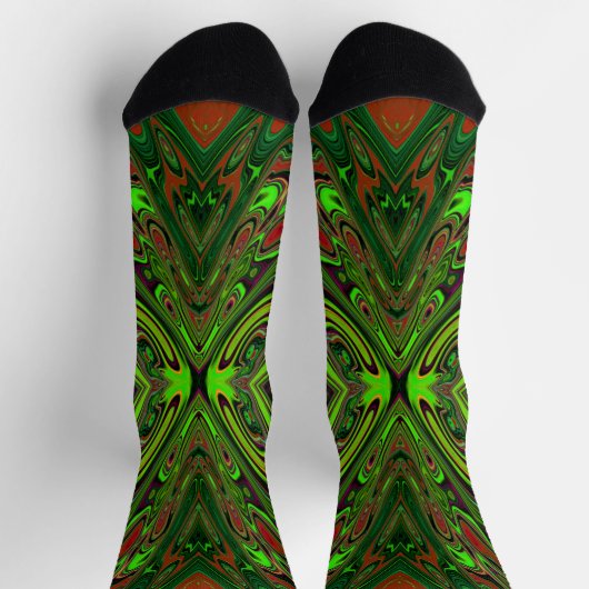Chaussette Papillon Abstrait Vert Citron Rétro Tripant (Haut)