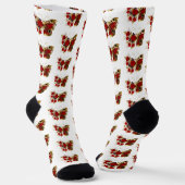 Chaussette Papillon de fleurs rouges aux roses rouges (Angulaire)