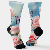 Chaussette Papillon Sur Fleur Rose (Angulaire)