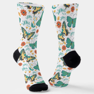 Chaussette Papillons colorés et fleurs motif
