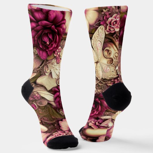 Chaussette Papillons Et Roses De Collage Décoratifs (Angulaire)