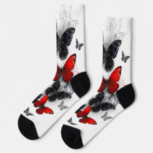 Chaussette Papillons noirs et rouges volants