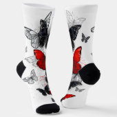 Chaussette Papillons noirs et rouges volants (Angulaire)