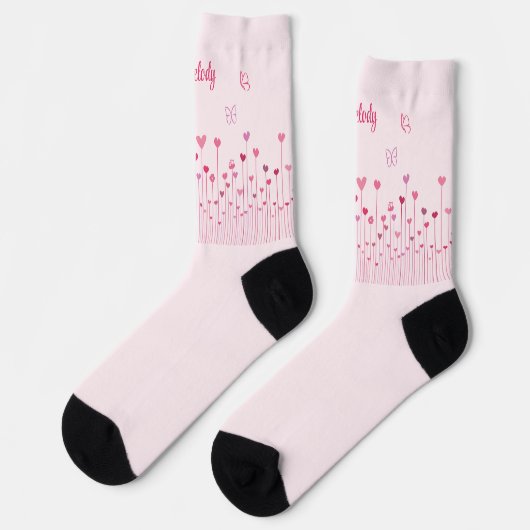 Chaussette Papillons roses Coeurs & Fleurs Personnalisés (Gauche)