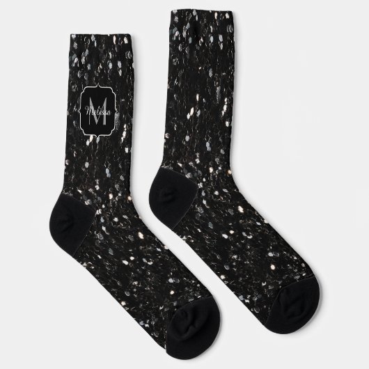 Chaussette Parties scintillant brillante noire et blanche Mon (Droite)