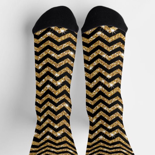 Chaussette Parties scintillant d'or amusant avec Motif ZigZag (Haut)