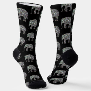Chaussette Parties scintillant en mosaïque argentée éléphant